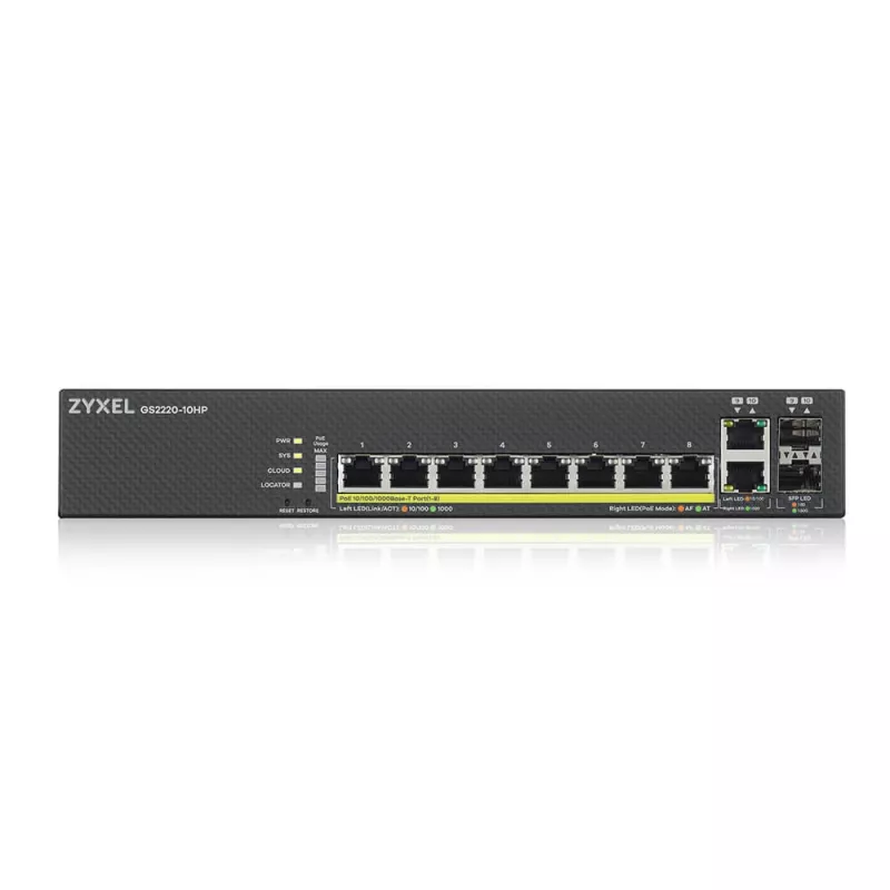 Zyxel GS2220-10HP-EU0101F switch de red gestionado L2 Gigabit Ethernet (10/100/1000) Power over Ethernet (PoE) negro