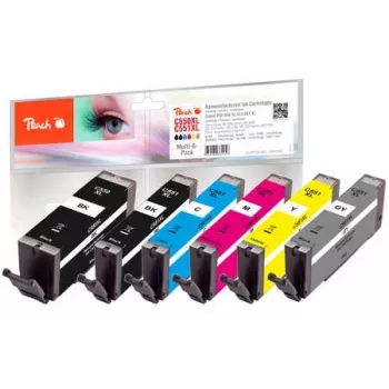 Peach 320523 Cartucho de tinta 6 uds. compatible alto (XL) rendimiento negro, cian, gris, magenta, amarillo