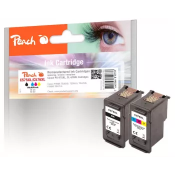 Peach Multi Pack compatible con Canon PG-575XL, CL-576XL, alto (XL) rendimiento, negro, magenta, amarillo, cian, 16 ml, 14 ml, 2 uds., multi pack