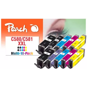 Peach PI100-437 cartucho de tinta 10 uds. compatible extra (súper) alto rendimiento negro, cian, magenta, azul foto, amarillo