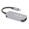 Manhattan Dock/Hub USB-C, puertos (x3): HDMI, USB-A y USB-C, con Power Delivery (PD) 100 W – requiere cargador USB-C externo (no incluido). Alimentado por USB (no requiere fuente de alimentación externa) cuando no se utiliza PD, aluminio