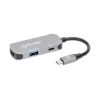 Manhattan Dock/Hub USB-C, puertos (x3): HDMI, USB-A y USB-C, con Power Delivery (PD) 100 W – requiere cargador USB-C externo (no incluido). Alimentado por USB (no requiere fuente de alimentación externa) cuando no se utiliza PD, aluminio