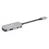 Manhattan Dock/Hub USB-C, puertos (x3): HDMI, USB-A y USB-C, con Power Delivery (PD) 100 W – requiere cargador USB-C externo (no incluido). Alimentado por USB (no requiere fuente de alimentación externa) cuando no se utiliza PD, aluminio