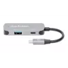 Manhattan Dock/Hub USB-C, puertos (x3): HDMI, USB-A y USB-C, con Power Delivery (PD) 100 W – requiere cargador USB-C externo (no incluido). Alimentado por USB (no requiere fuente de alimentación externa) cuando no se utiliza PD, aluminio