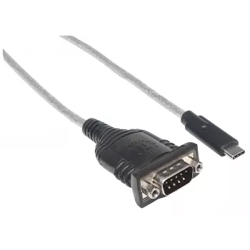 Manhattan Convertidor USB-C a serie, conector macho a conector macho, USB-C a serie/RS232/COM/DB9, chipset Prolific PL-2303RA-C, cable 45 cm, plata/negro, bolsa de plástico