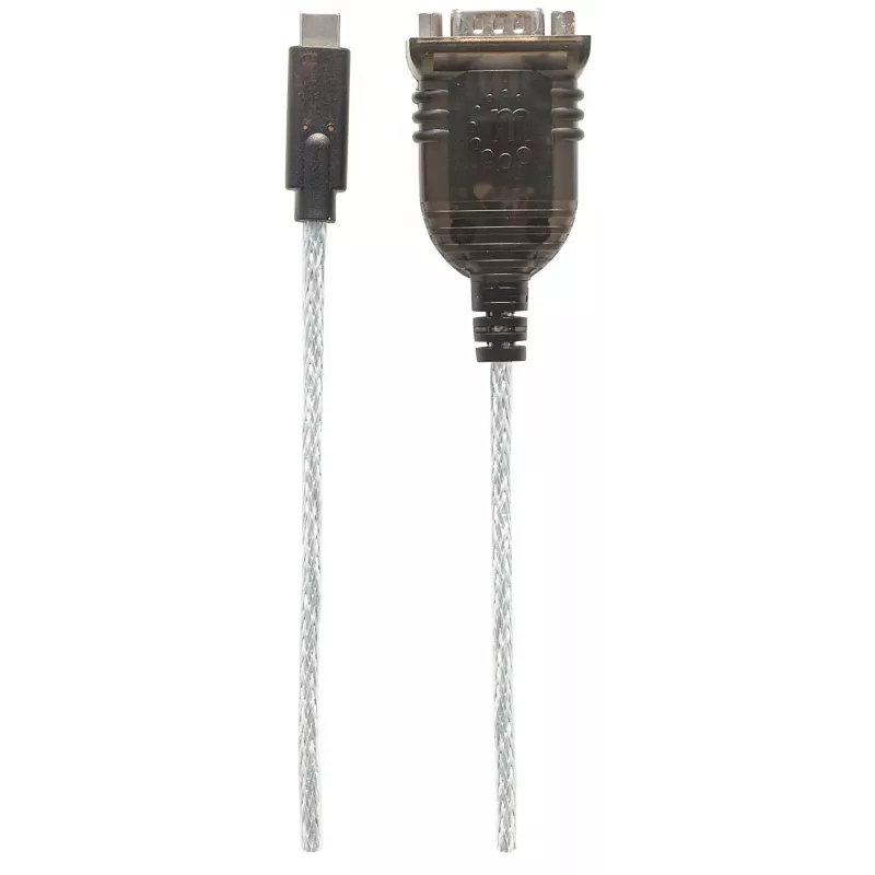 Manhattan Convertidor USB-C a serie, conector macho a conector macho, USB-C a serie/RS232/COM/DB9, chipset Prolific PL-2303RA-C, cable 45 cm, plata/negro, bolsa de plástico