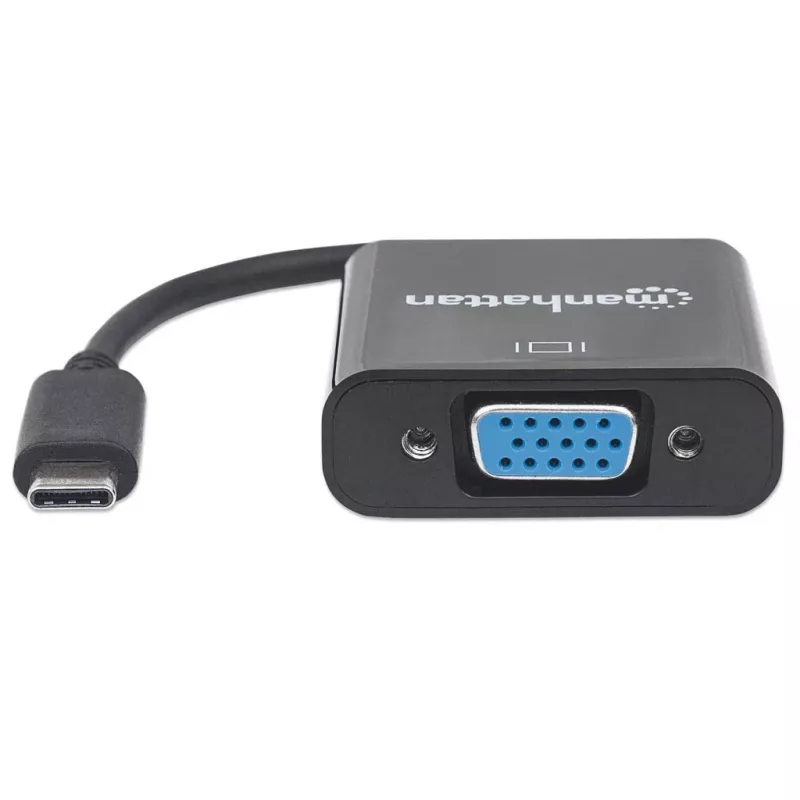 Manhattan Cable convertidor USB-C a VGA, 1080p@60Hz, negro, 8 cm, conector macho a conector hembra, garantía de por vida, equivalente a CDP2HD
