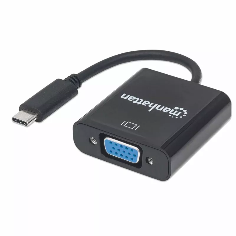 Manhattan Cable convertidor USB-C a VGA, 1080p@60Hz, negro, 8 cm, conector macho a conector hembra, garantía de por vida, equivalente a CDP2HD