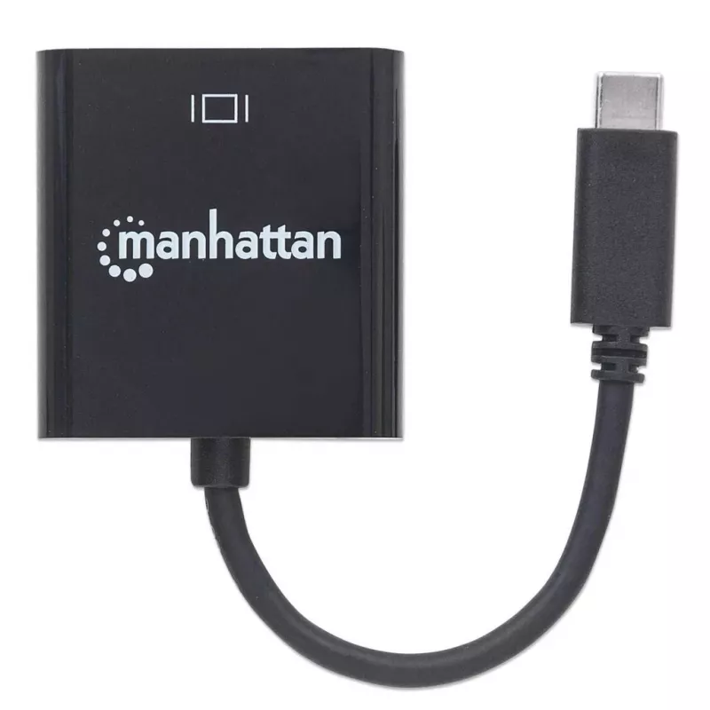 Manhattan Cable convertidor USB-C a VGA, 1080p@60Hz, negro, 8 cm, conector macho a conector hembra, garantía de por vida, equivalente a CDP2HD