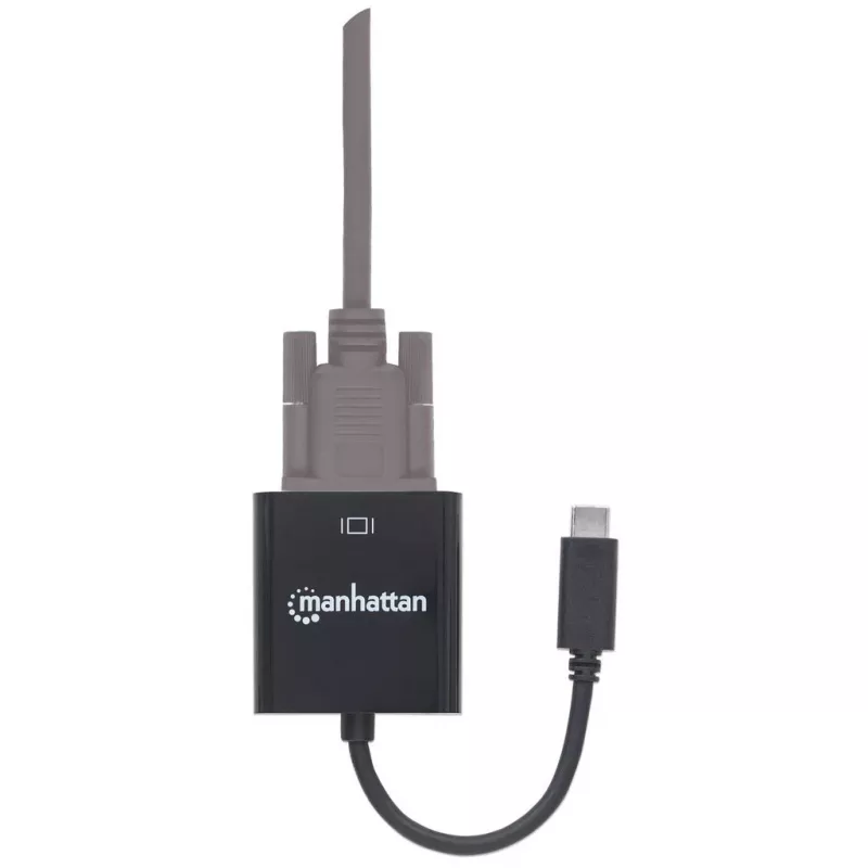 Manhattan Cable convertidor USB-C a VGA, 1080p@60Hz, negro, 8 cm, conector macho a conector hembra, garantía de por vida, equivalente a CDP2HD