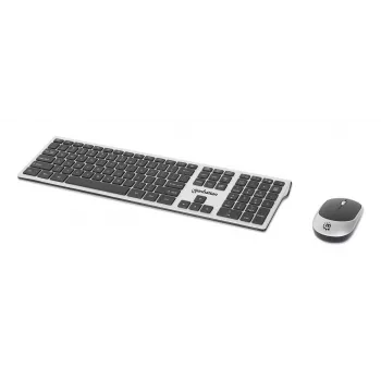 Manhattan Receptor nano USB-A individual para teclado inalámbrico de tamaño completo y ratón óptico ambidiestro de tres botones con rueda de desplazamiento, 1200 dpi, plata/negro