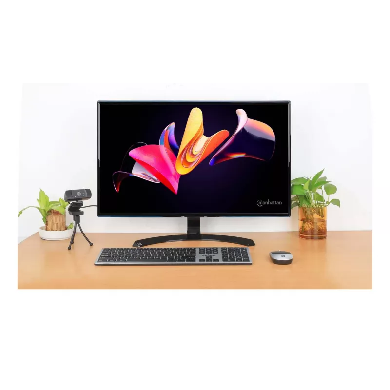 Manhattan Receptor nano USB-A individual para teclado inalámbrico de tamaño completo y ratón óptico ambidiestro de tres botones con rueda de desplazamiento, 1200 dpi, plata/negro