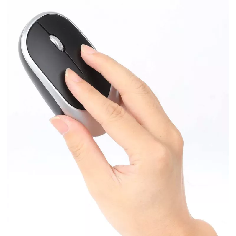 Manhattan Receptor nano USB-A individual para teclado inalámbrico de tamaño completo y ratón óptico ambidiestro de tres botones con rueda de desplazamiento, 1200 dpi, plata/negro