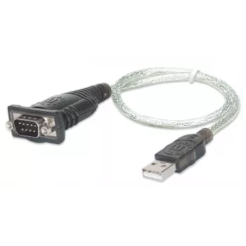 Manhattan Cable convertidor USB-A a serie, 45 cm, conector macho a conector macho, serie/RS232/COM/DB9, chipset Prolific PL-2303RA, cable negro/plata, tres años de garantía, equivalente a ICUSB232V2