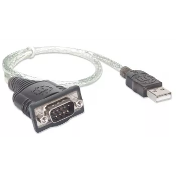 Manhattan Cable convertidor USB-A a serie, 45 cm, conector macho a conector macho, serie/RS232/COM/DB9, chipset Prolific PL-2303RA, cable negro/plata, tres años de garantía, equivalente a ICUSB232V2