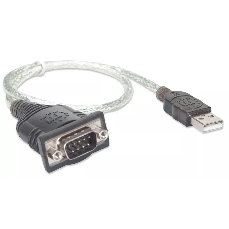 Manhattan Cable convertidor USB-A a serie, 45 cm, conector macho a conector macho, serie/RS232/COM/DB9, chipset Prolific PL-2303RA, cable negro/plata, tres años de garantía, equivalente a ICUSB232V2