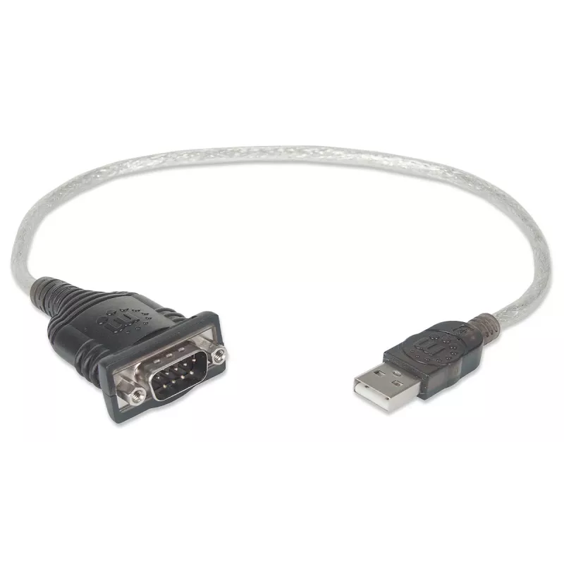 Manhattan Cable convertidor USB-A a serie, 45 cm, conector macho a conector macho, serie/RS232/COM/DB9, chipset Prolific PL-2303RA, cable negro/plata, tres años de garantía, equivalente a ICUSB232V2