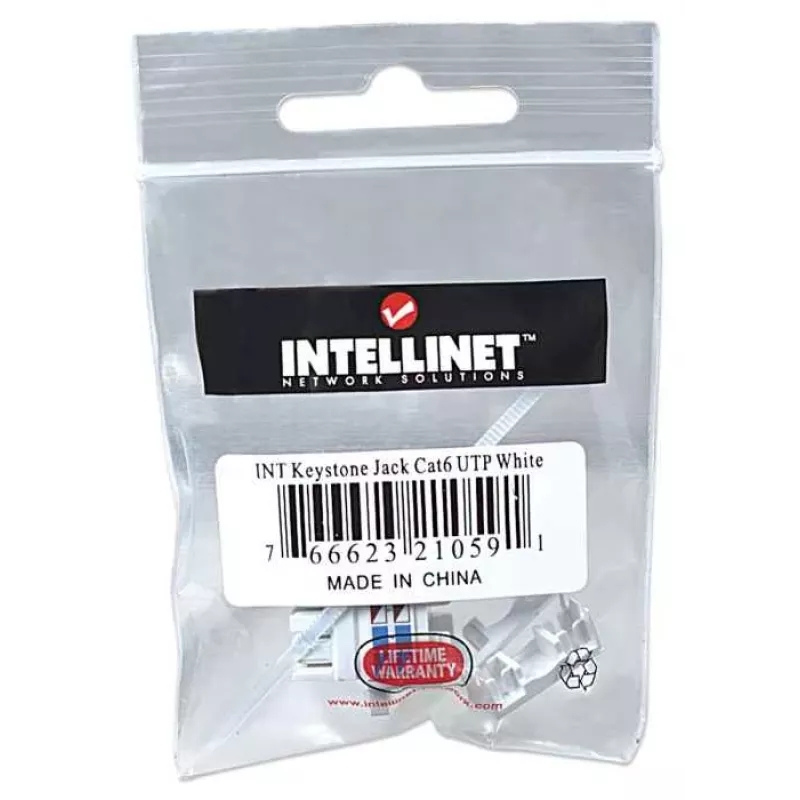Intellinet Jack Keystone, Cat6, UTP, LSA, blanco, plano, blanco, RJ-45, conector hembra, 22/26, Cat6