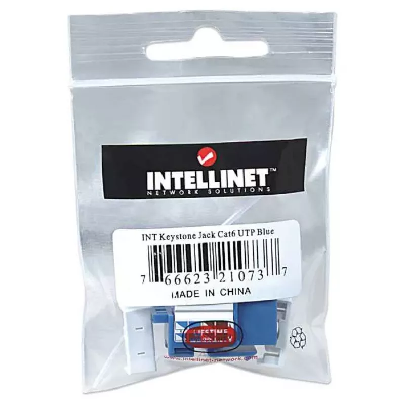 Intellinet Conector hembra Keystone, Cat6, UTP, LSA, azul, plano, azul, RJ-45, conector hembra, 22/26, Cat6