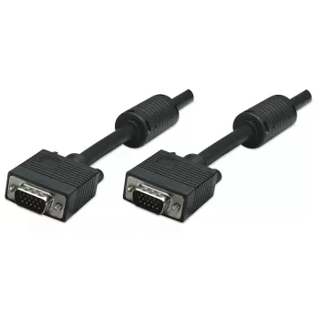 Manhattan Cable de monitor VGA (con núcleos de ferrita), 10 m, negro, conector macho a conector macho, HD15, cable con especificación SVGA superior (totalmente compatible), el apantallamiento con núcleos de ferrita ayuda a minimizar las interferencias electromagnéticas y mejorar la transmisión de vídeo, garantía de por vida