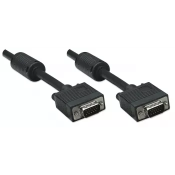 Manhattan Cable de monitor VGA (con núcleos de ferrita), 10 m, negro, conector macho a conector macho, HD15, cable con especificación SVGA superior (totalmente compatible), el apantallamiento con núcleos de ferrita ayuda a minimizar las interferencias electromagnéticas y mejorar la transmisión de vídeo, garantía de por vida