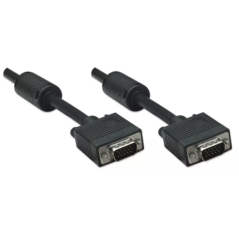 Manhattan Cable de monitor VGA (con núcleos de ferrita), 1,8 m, negro, conector macho a conector macho, HD15