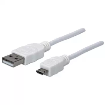 Manhattan Cable USB-A a Micro-USB, 1,8 m, conector macho a conector macho, 480 Mbit/s (USB 2.0), Hi-Speed USB, blanco, garantía de por vida