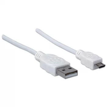 Manhattan Cable USB-A a Micro-USB, 1,8 m, conector macho a conector macho, 480 Mbit/s (USB 2.0), Hi-Speed USB, blanco, garantía de por vida