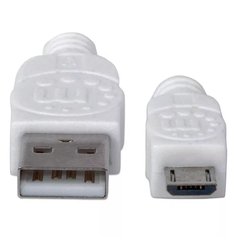 Manhattan Cable USB-A a Micro-USB, 1,8 m, conector macho a conector macho, 480 Mbit/s (USB 2.0), Hi-Speed USB, blanco, garantía de por vida