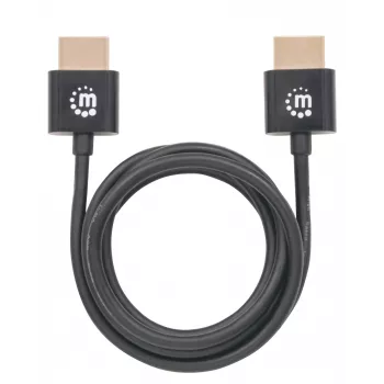 Manhattan Cable HDMI con Ethernet (ultrafino), 4K@60Hz (Premium High Speed), 1 m, conector macho a conector macho, negro, Ultra HD 4K x 2K, totalmente apantallado, contactos con baño de oro, garantía de por vida