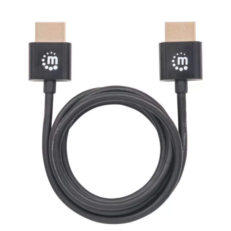Manhattan Cable HDMI con Ethernet (ultrafino), 4K@60Hz (Premium High Speed), 1 m, conector macho a conector macho, negro, Ultra HD 4K x 2K, totalmente apantallado, contactos con baño de oro, garantía de por vida