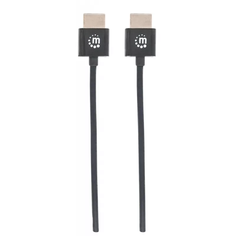 Manhattan Cable HDMI con Ethernet (ultrafino), 4K@60Hz (Premium High Speed), 1 m, conector macho a conector macho, negro, Ultra HD 4K x 2K, totalmente apantallado, contactos con baño de oro, garantía de por vida
