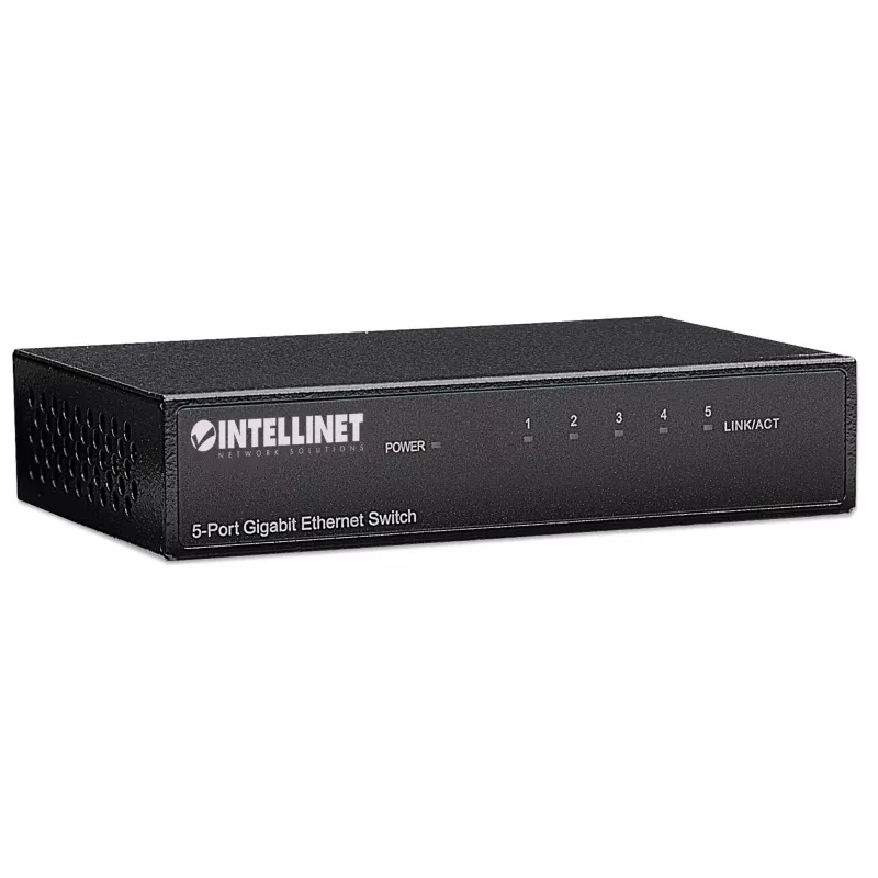 Intellinet Switch Gigabit Ethernet de 5 puertos, tamaño de sobremesa, carcasa de metal, IEEE 802.3az (Energy Efficient Ethernet)