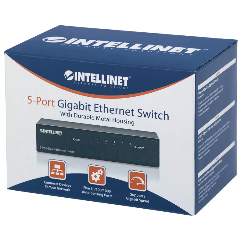 Intellinet Switch Gigabit Ethernet de 5 puertos, tamaño de sobremesa, carcasa de metal, IEEE 802.3az (Energy Efficient Ethernet)