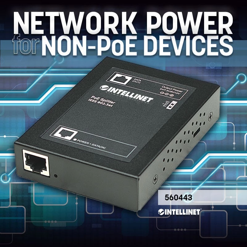 Intellinet Splitter Power over Ethernet (PoE+), IEEE802.3at, tensión de salida de 5, 7,5, 9 o 12 V DC
