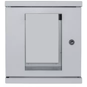 Armario de red Intellinet 10 pulgadas - montaje en pared (estándar), 6HE, 300 mm de profundidad, gris, montado, máx. 60 kg, también apto para uso sobre escritorio o suelo, profundidad útil 265 mm, puerta de metal y cristal, panel trasero, paredes laterales desmontables, piezas para el montaje en pared (p. ej. tornillos/tacos) no incluidas