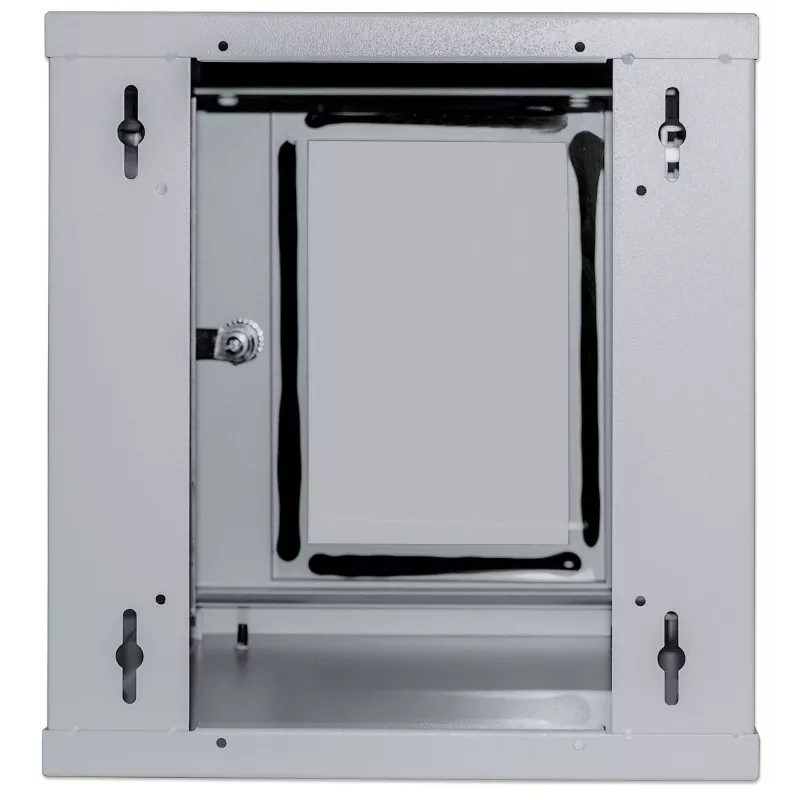 Armario de red Intellinet 10 pulgadas - montaje en pared (estándar), 6HE, 300 mm de profundidad, gris, montado, máx. 60 kg, también apto para uso sobre escritorio o suelo, profundidad útil 265 mm, puerta de metal y cristal, panel trasero, paredes laterales desmontables, piezas para el montaje en pared (p. ej. tornillos/tacos) no incluidas