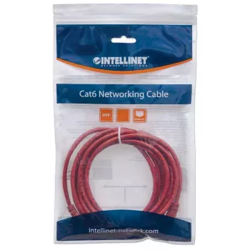 Intellinet Cable de red de parcheo, Cat6, 0,5 m, rojo, CCA, U/UTP, PVC, RJ45, contactos dorados, sin lengüeta, protector antiacodamiento moldeado, garantía de por vida