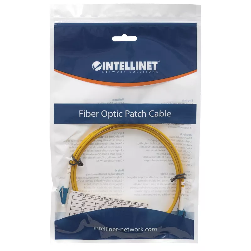 Intellinet Cable de parcheo de fibra óptica, OS2, LC/LC, 2 m, amarillo, dúplex, monomodo, 9/125 µm, LSZH, fibra óptica, garantía de por vida