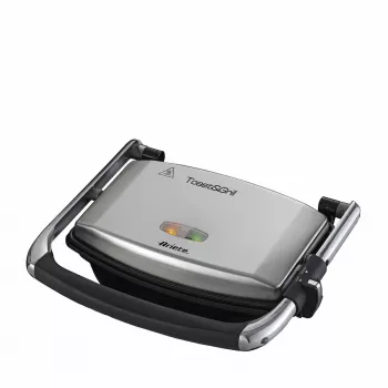 Ariete 1911 Toast & Grill fino - Placa eléctrica antiadherente para tostadas y sándwiches - placa acanalada - 1000 vatios - Plata