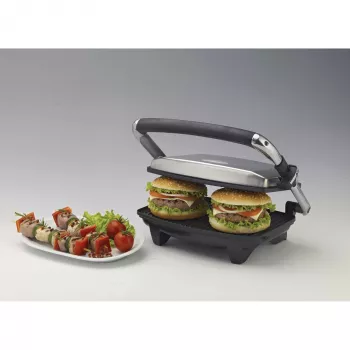 Ariete 1911 Toast & Grill fino - Placa eléctrica antiadherente para tostadas y sándwiches - placa acanalada - 1000 vatios - Plata