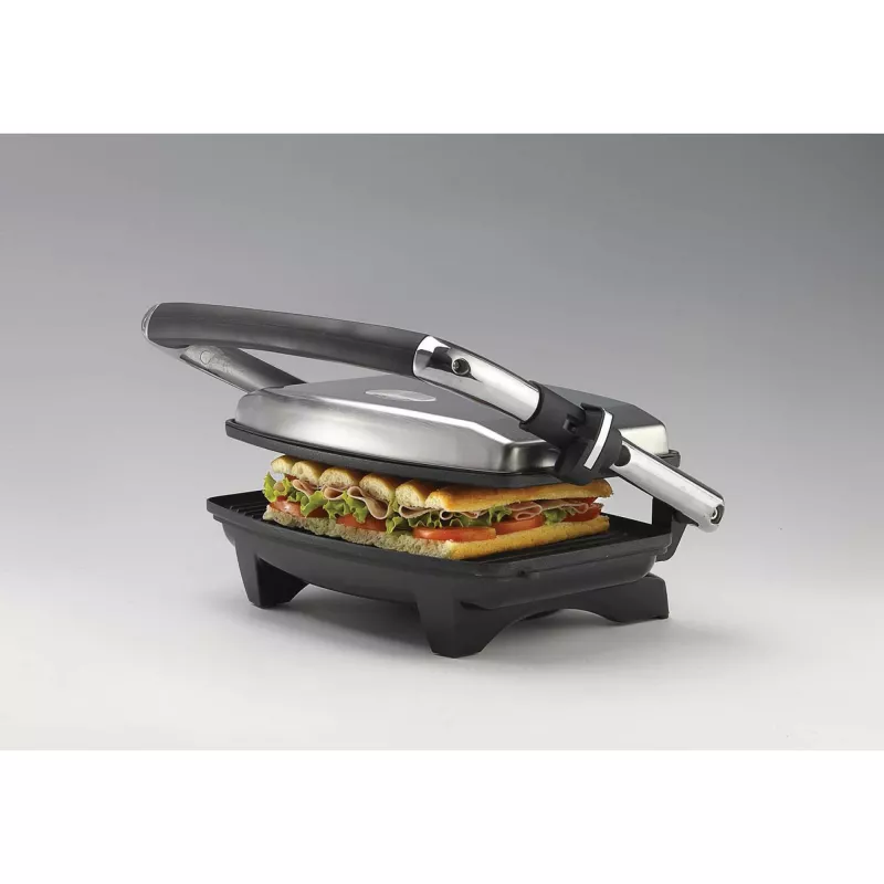 Ariete 1911 Toast & Grill fino - Placa eléctrica antiadherente para tostadas y sándwiches - placa acanalada - 1000 vatios - Plata