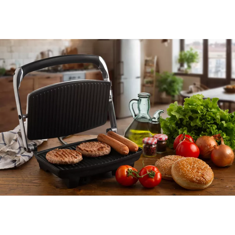Ariete 1911 Toast & Grill fino - Placa eléctrica antiadherente para tostadas y sándwiches - placa acanalada - 1000 vatios - Plata