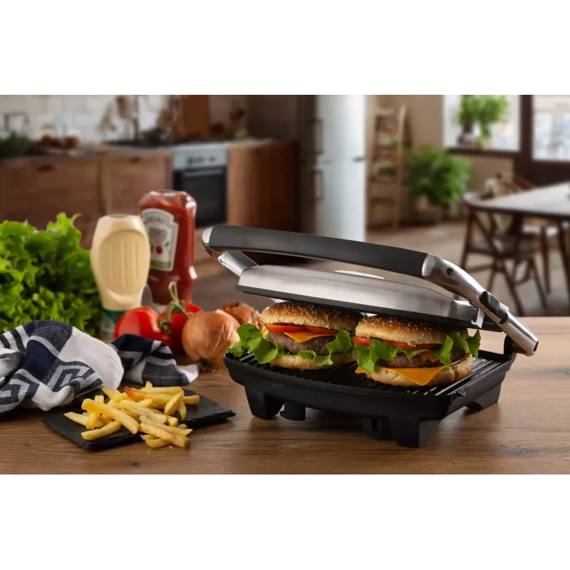 Ariete 1911 Toast & Grill fino - Placa eléctrica antiadherente para tostadas y sándwiches - placa acanalada - 1000 vatios - Plata