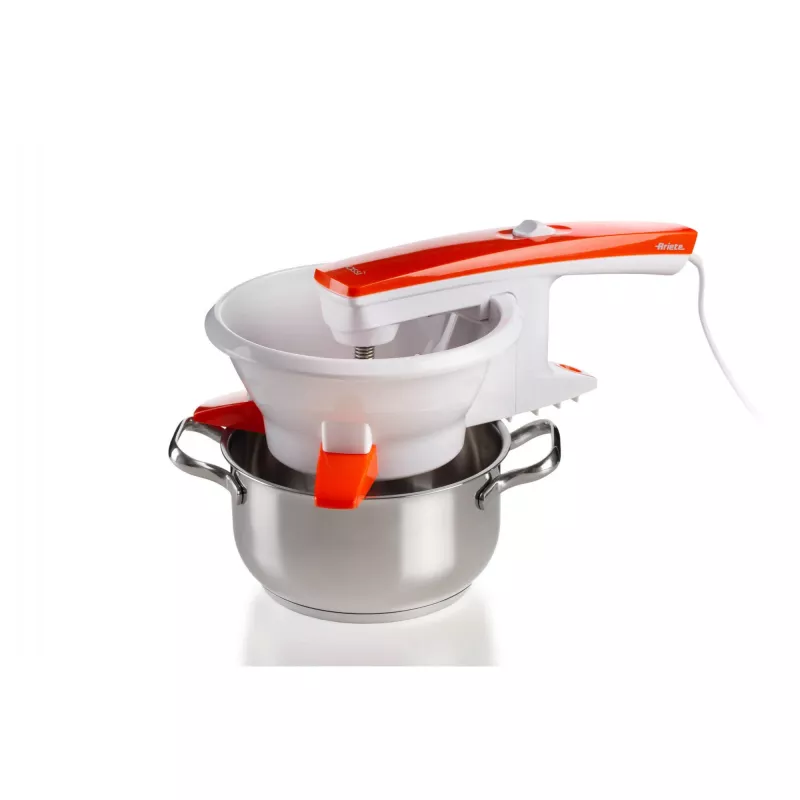 Ariete 261 Passì – Pasapurés eléctrico – 3 discos de acero inoxidable – adaptable a cualquier recipiente – 25 vatios – Blanco y naranja