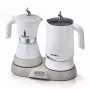 Ariete 1344 Breakfast Station, 3 aparatos en 1: cafetera moka, hervidor de agua, espumador de leche para leche caliente y fría, 500 W, 2/4 tazas, mantiene el café caliente, 5 funciones, blanco