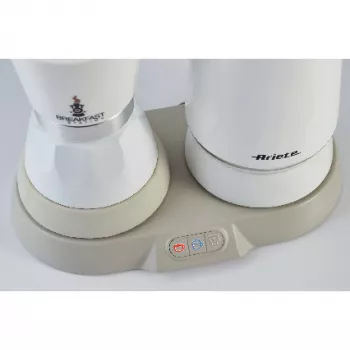 Ariete 1344 Breakfast Station, 3 aparatos en 1: cafetera moka, hervidor de agua, espumador de leche para leche caliente y fría, 500 W, 2/4 tazas, mantiene el café caliente, 5 funciones, blanco