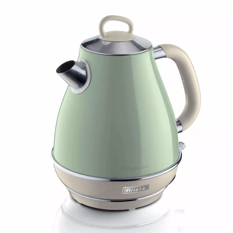 Ariete 2869 Hervidor de agua Vintage, acero inoxidable, 1,7 l, apagado automático, 2000 W, para agua, té e infusiones de hierbas, verde pastel