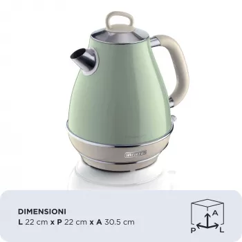 Ariete 2869 Hervidor de agua Vintage, acero inoxidable, 1,7 l, apagado automático, 2000 W, para agua, té e infusiones de hierbas, verde pastel