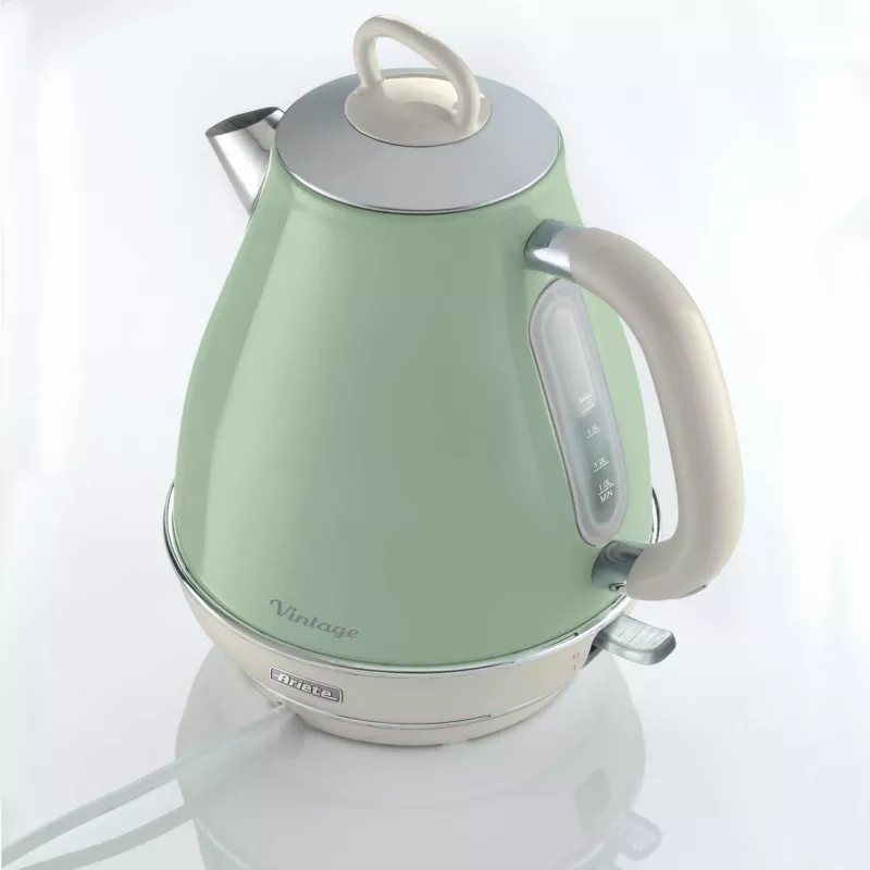 Ariete 2869 Hervidor de agua Vintage, acero inoxidable, 1,7 l, apagado automático, 2000 W, para agua, té e infusiones de hierbas, verde pastel